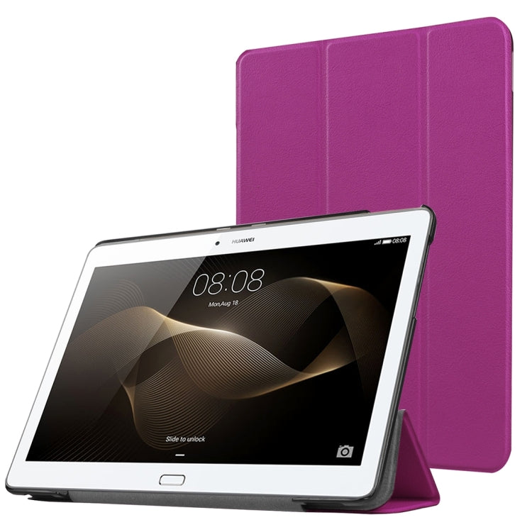 For Huawei MediaPad M2 10.0 Custer Texture 3-Folding Horizontal Flip Leather Case with Holder