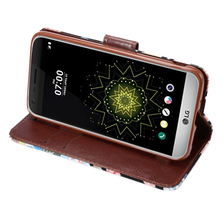 Flower Pattern Cloth Surface Horizontal Flip Leather Case with Holder & Card Slots for LG G5