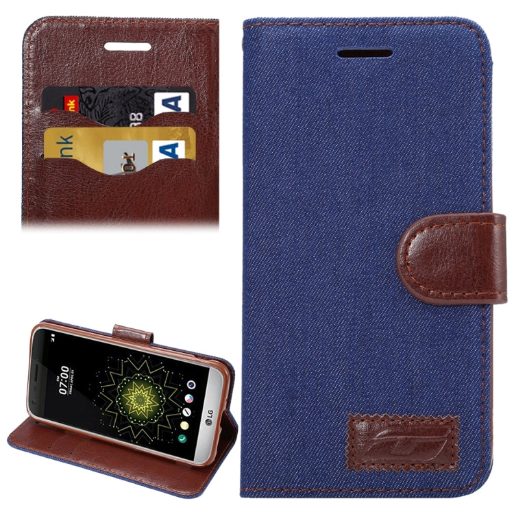 Jeans Horizontal Flip Leather Case with Holder & Card Slots for LG G5(Dark Blue)
