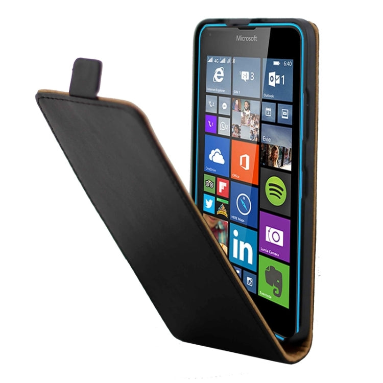 Vertical Flip Magnetic Button Leather Case for Microsoft Lumia 640(Black)