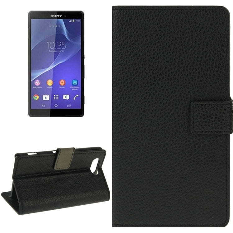 Litchi Texture Flip Leather Case with Holder & Card Slots & Wallet for Sony Xperia Z3 Compact(Black)