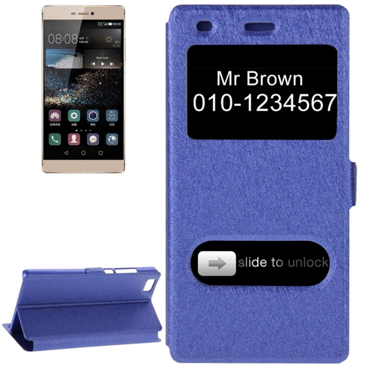 Silk Texture Horizontal Flip Leather Case with Caller ID Display & Holder for Huawei P8 Lite