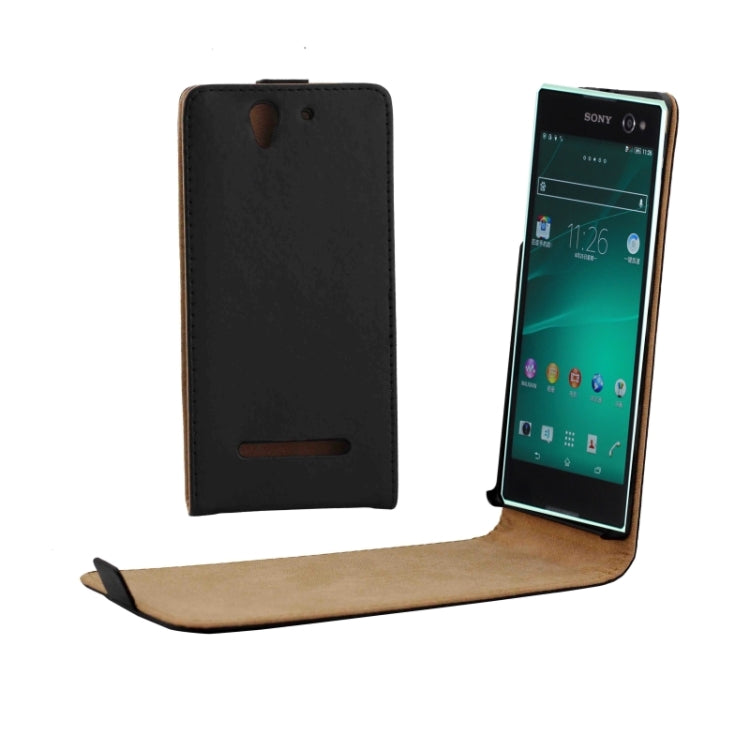 Vertical Flip Magnetic Button Leather Case for Sony Xperia C3 / D2533(Black)