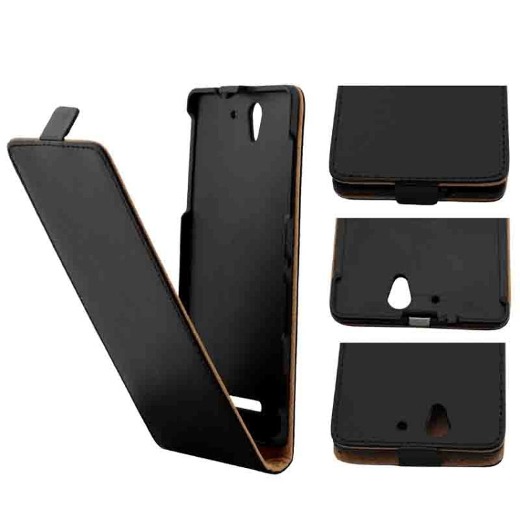 Vertical Flip Magnetic Button Leather Case for Sony Xperia C3 / D2533(Black)