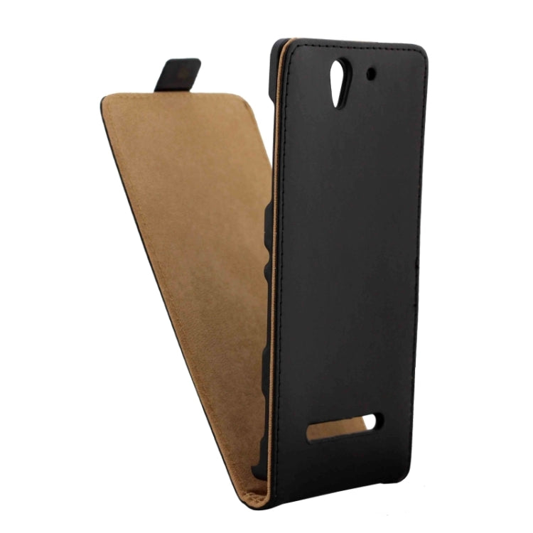 Vertical Flip Magnetic Button Leather Case for Sony Xperia C3 / D2533(Black)
