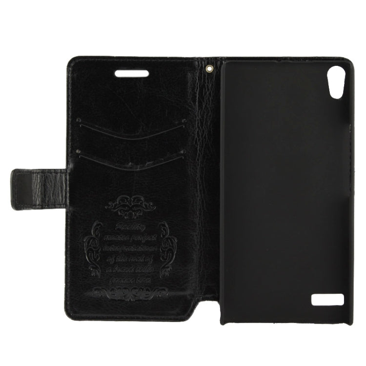 Fine Sheepskin Texture Flip Leather Case with Credit Card Slots & Holder for Huawei Ascend P6