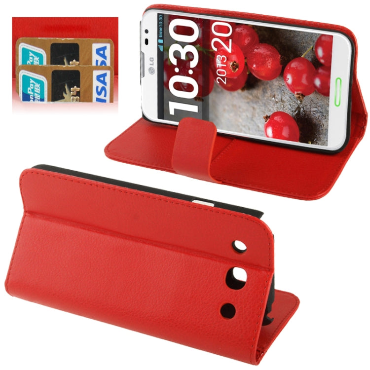 Litchi Texture Leather Case with Holder & Credit Card Slots for LG Optimus G Pro / F240(Red)