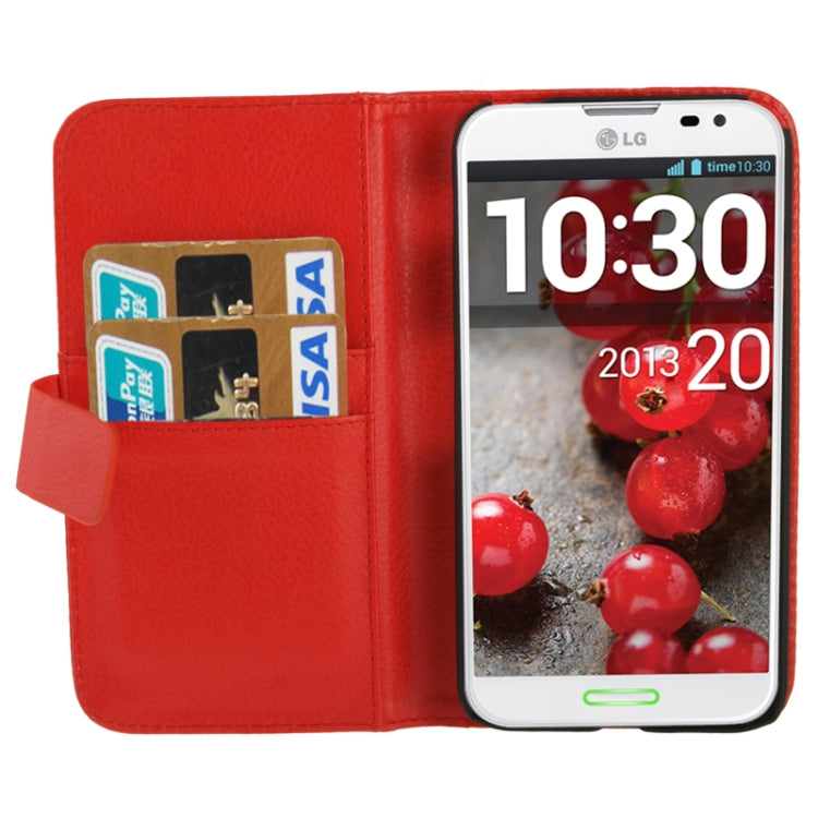 Litchi Texture Leather Case with Holder & Credit Card Slots for LG Optimus G Pro / F240(Red)