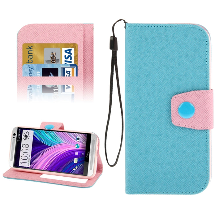 2-Color Series Cross Texture Leather Case with Credit Card Slots & Holder & Lanyard for HTC One / M8