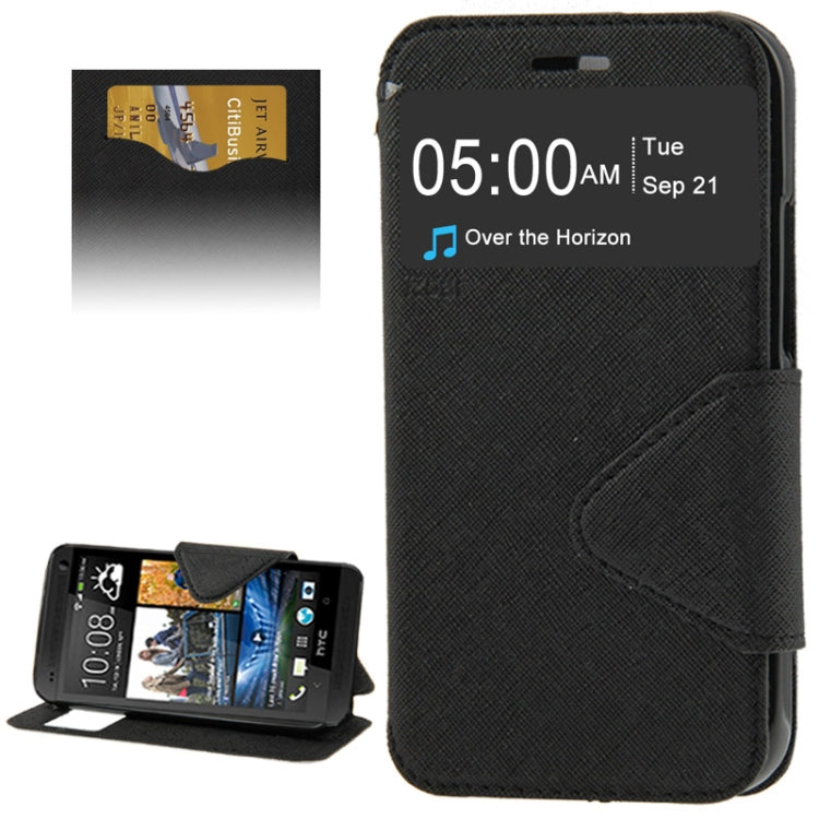 Roar Series Cross Texture Leather Case with Call Display ID & Credit Card Slots & Holder for HTC One M8