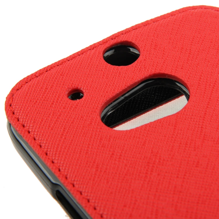 Roar Series Cross Texture Leather Case with Call Display ID & Credit Card Slots & Holder for HTC One M8