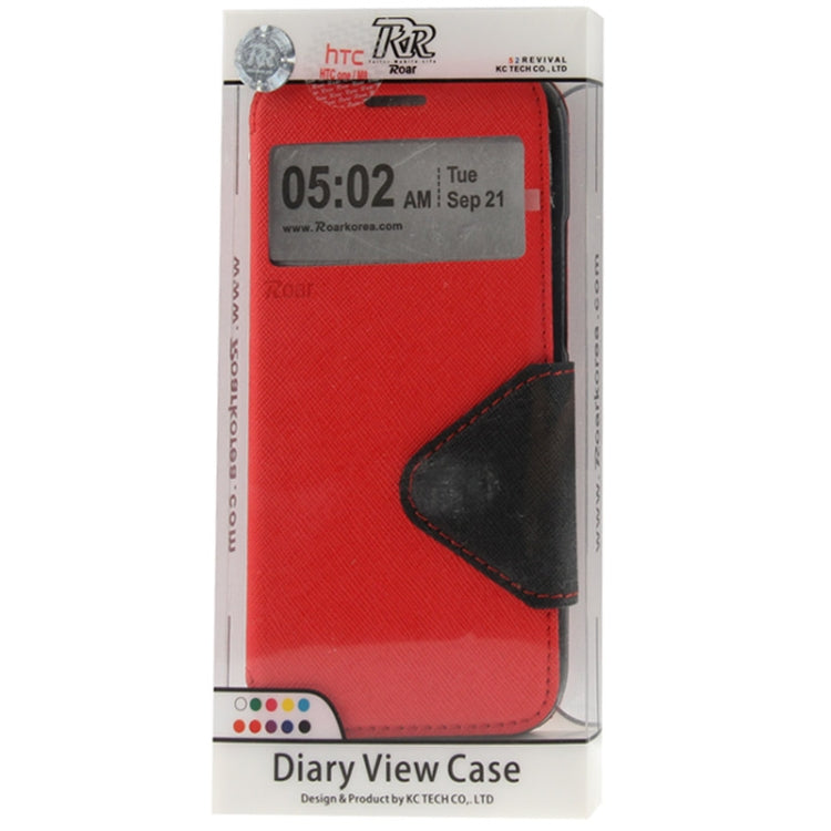 Roar Series Cross Texture Leather Case with Call Display ID & Credit Card Slots & Holder for HTC One M8