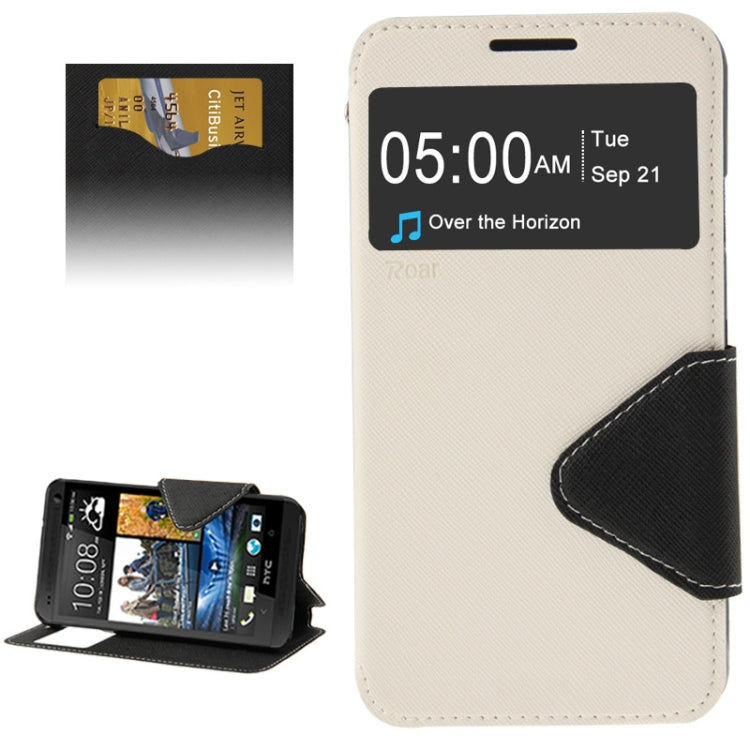 Roar Series Cross Texture Leather Case with Call Display ID & Credit Card Slots & Holder for HTC One M8