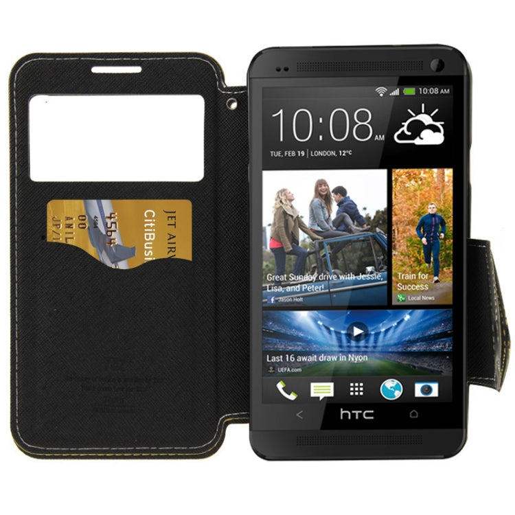 Roar Series Cross Texture Leather Case with Call Display ID & Credit Card Slots & Holder for HTC One M8