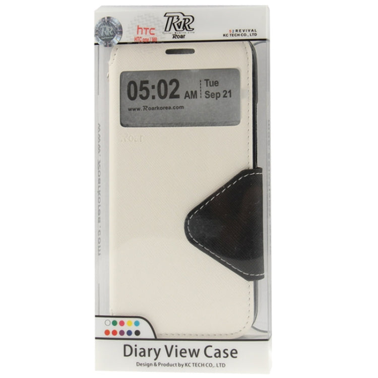 Roar Series Cross Texture Leather Case with Call Display ID & Credit Card Slots & Holder for HTC One M8