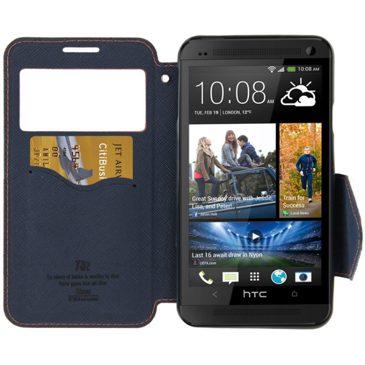 Roar Series Cross Texture Leather Case with Call Display ID & Credit Card Slots & Holder for HTC One M8