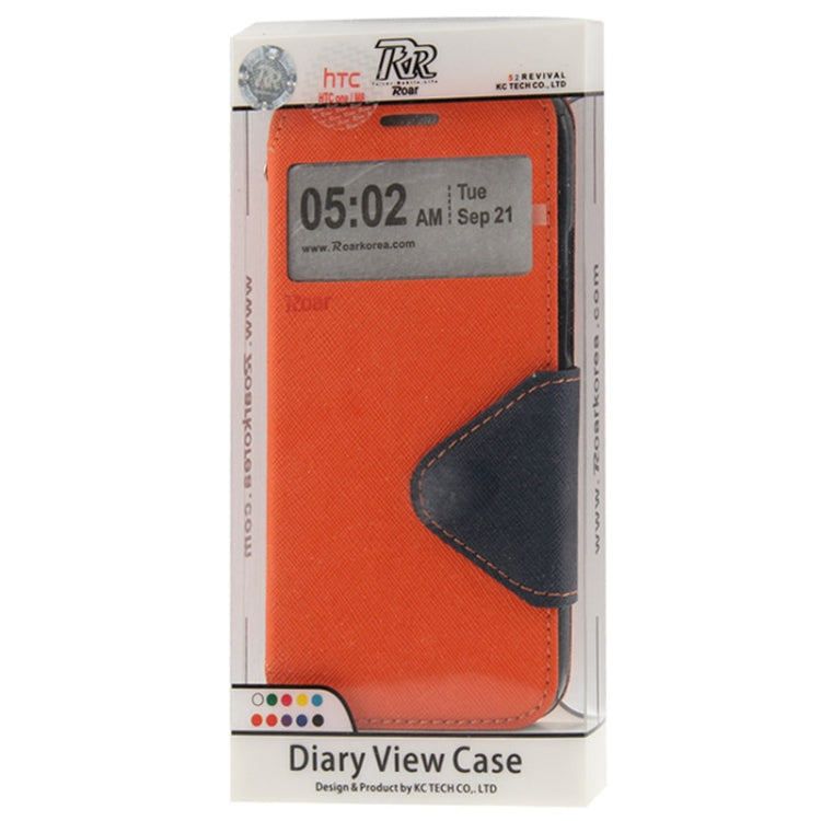 Roar Series Cross Texture Leather Case with Call Display ID & Credit Card Slots & Holder for HTC One M8