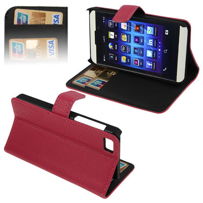 Litchi Texture Horizontal Flip Leather Case with Holder for Blackberry Z10