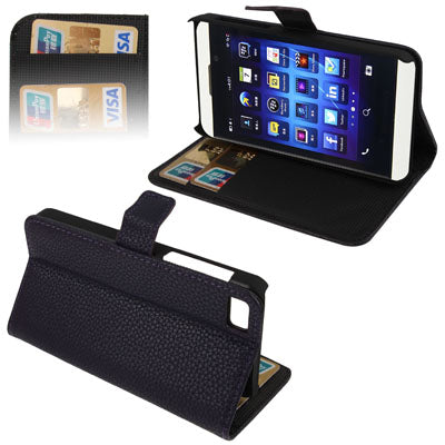 Litchi Texture Horizontal Flip Leather Case with Holder for Blackberry Z10