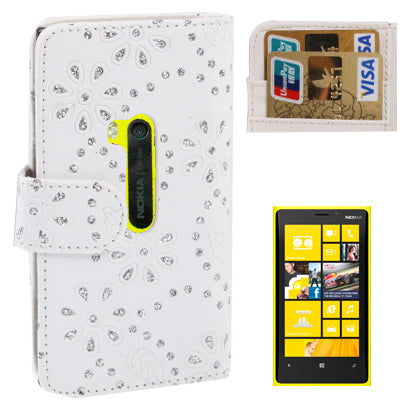 Flowers Shimmering Powder Leather Case with Credit Card Slot for Nokia Lumia 920 (White)