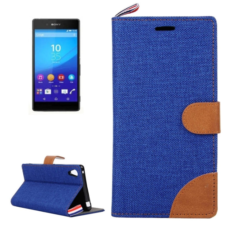 Denim Texture Horizontal Flip Leather Case with Card Slots & Holder & Lanyard for Sony Xperia Z3+