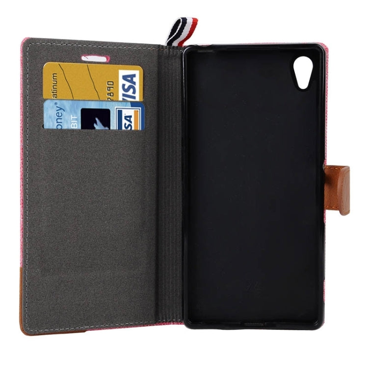 Denim Texture Horizontal Flip Leather Case with Card Slots & Holder & Lanyard for Sony Xperia Z3+