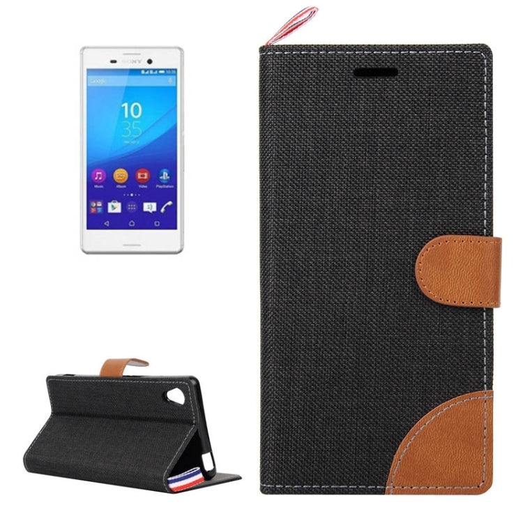 Denim Texture Horizontal Flip Leather Case with Card Slots & Holder & Lanyard for Sony Xperia M4 Aqua
