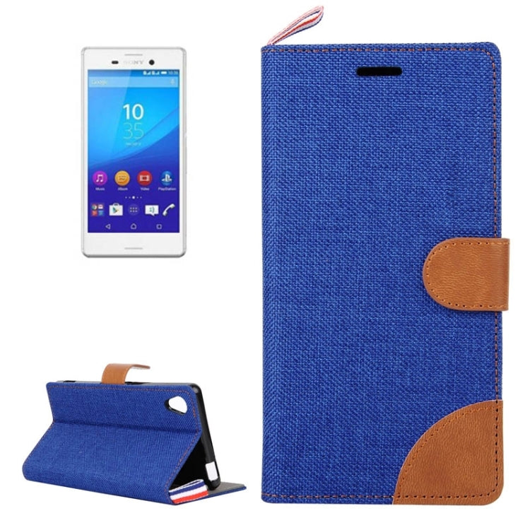 Denim Texture Horizontal Flip Leather Case with Card Slots & Holder & Lanyard for Sony Xperia M4 Aqua