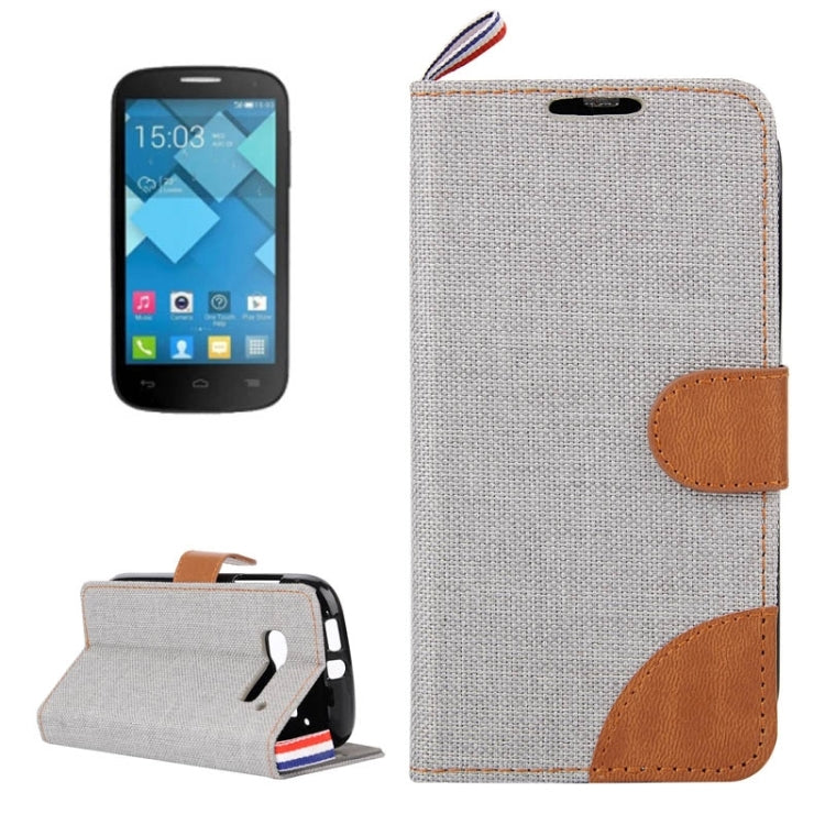 Denim Texture Horizontal Flip Leather Case with Card Slots & Holder & Lanyard for Alcatel One Touch Pop C5