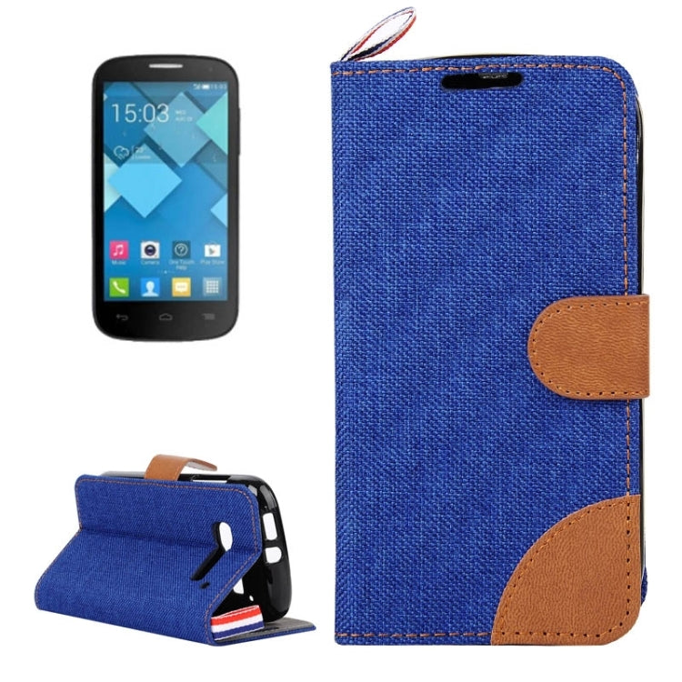Denim Texture Horizontal Flip Leather Case with Card Slots & Holder & Lanyard for Alcatel One Touch Pop C5