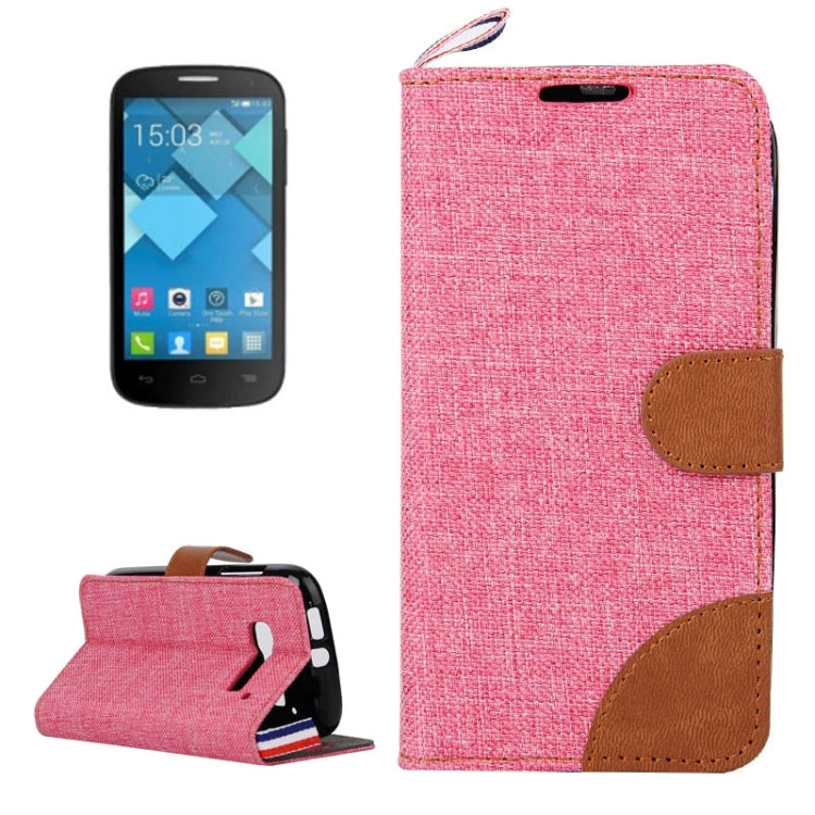 Denim Texture Horizontal Flip Leather Case with Card Slots & Holder & Lanyard for Alcatel One Touch Pop C5