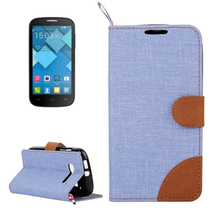 Denim Texture Horizontal Flip Leather Case with Card Slots & Holder & Lanyard for Alcatel One Touch Pop C5