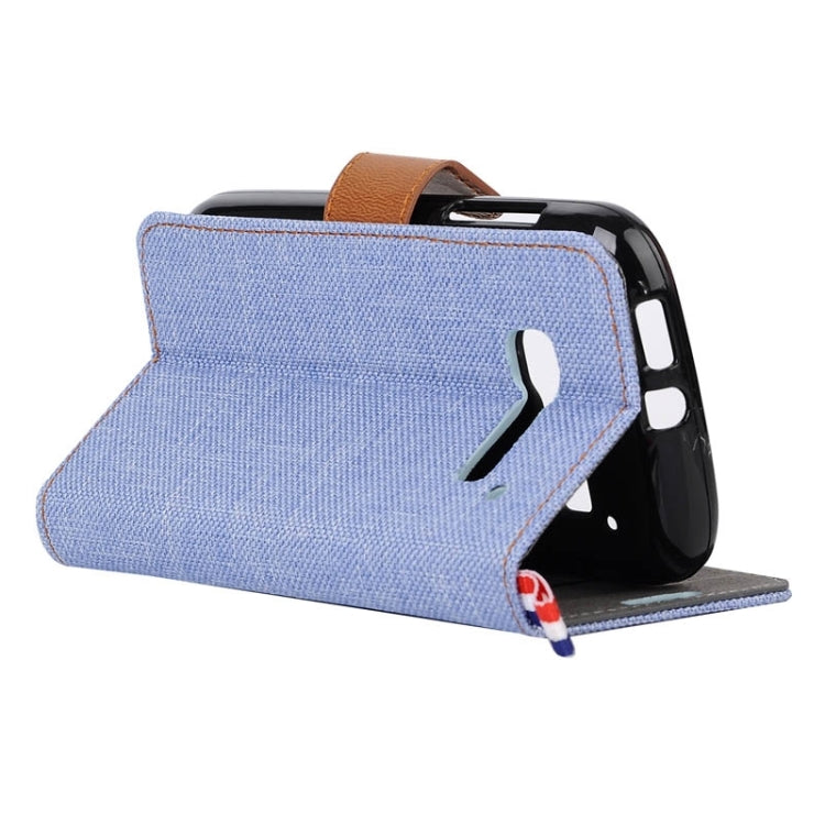 Denim Texture Horizontal Flip Leather Case with Card Slots & Holder & Lanyard for Alcatel One Touch Pop C5