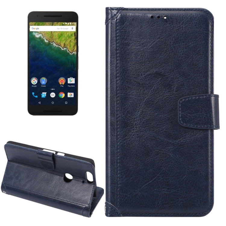 Crazy Horse Texture Horizontal Flip Magnetic Snap Leather Case with Adjustable Holder & Card Slots & Photo Frame & Wallet & Lanyard for Google Nexus 6P