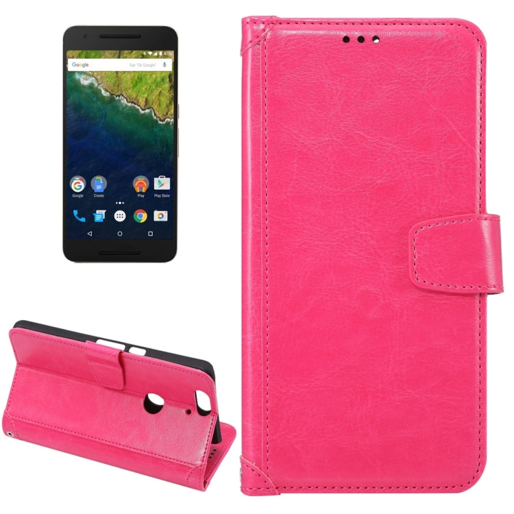 Crazy Horse Texture Horizontal Flip Magnetic Snap Leather Case with Adjustable Holder & Card Slots & Photo Frame & Wallet & Lanyard for Google Nexus 6P