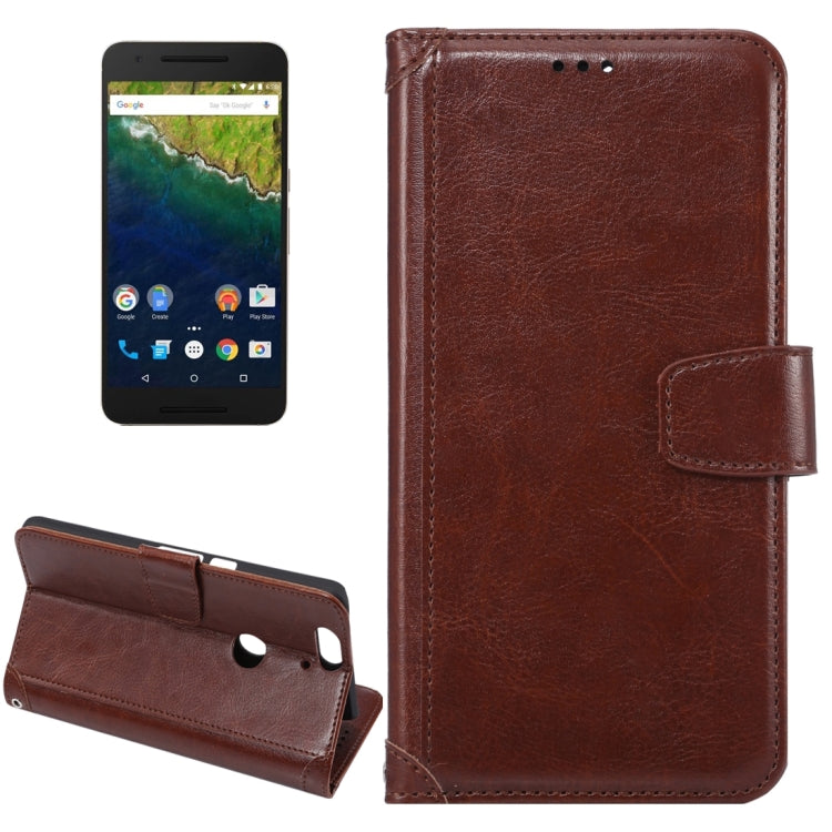 Crazy Horse Texture Horizontal Flip Magnetic Snap Leather Case with Adjustable Holder & Card Slots & Photo Frame & Wallet & Lanyard for Google Nexus 6P