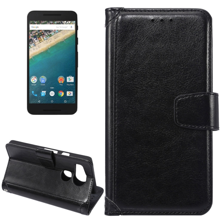 Crazy Horse Texture Horizontal Flip Magnetic Snap Leather Case with Adjustable Holder & Card Slots & Photo Frame & Wallet & Lanyard for Google Nexus 5X