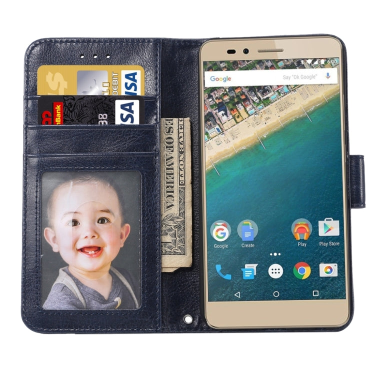 Crazy Horse Texture Horizontal Flip Magnetic Snap Leather Case with Adjustable Holder & Card Slots & Photo Frame & Wallet & Lanyard for Google Nexus 5X