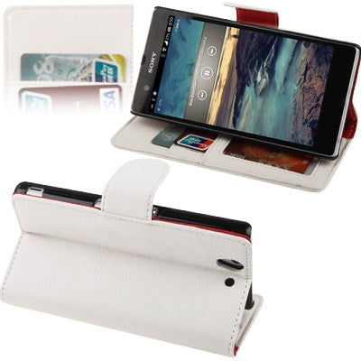 Lichi Texture Leather Case with Holder & Credit Card Slots for Sony Xperia Z / L36H / C6603 (White)