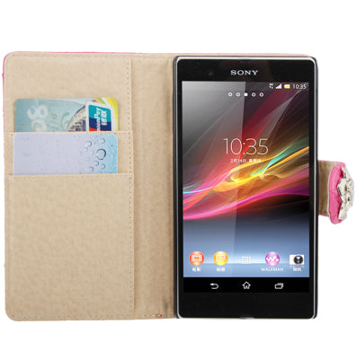 Plaid Texture Diamond Flower Button Flip Soft Leather Case with Credit Card Slots