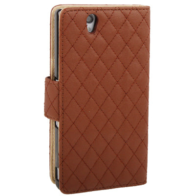 Plaid Texture Diamond Flower Button Flip Soft Leather Case with Credit Card Slots