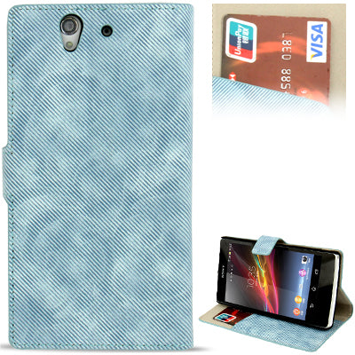 Denim Printing Pattern Leather Case with Holder & Credit Card Slots for Sony Xperia Z / L36H / C6603