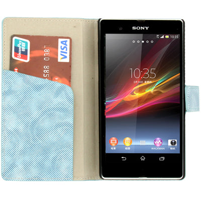 Denim Printing Pattern Leather Case with Holder & Credit Card Slots for Sony Xperia Z / L36H / C6603