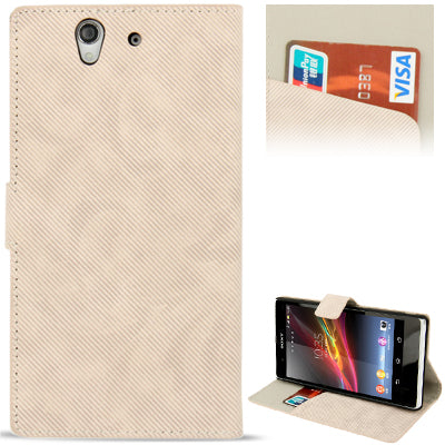 Denim Printing Pattern Leather Case with Holder & Credit Card Slots for Sony Xperia Z / L36H / C6603