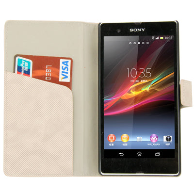 Denim Printing Pattern Leather Case with Holder & Credit Card Slots for Sony Xperia Z / L36H / C6603