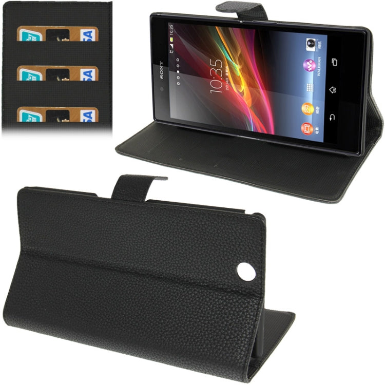Litchi Flip Leather Case with Credit Card Slots & Holder for Sony Xperia Z Ultra / XL39h