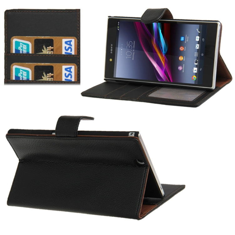 Litchi Texture Horizontal Flip Leather Case with Credit Card Slots & Holder for Sony Xperia Z Ultra / XL39h