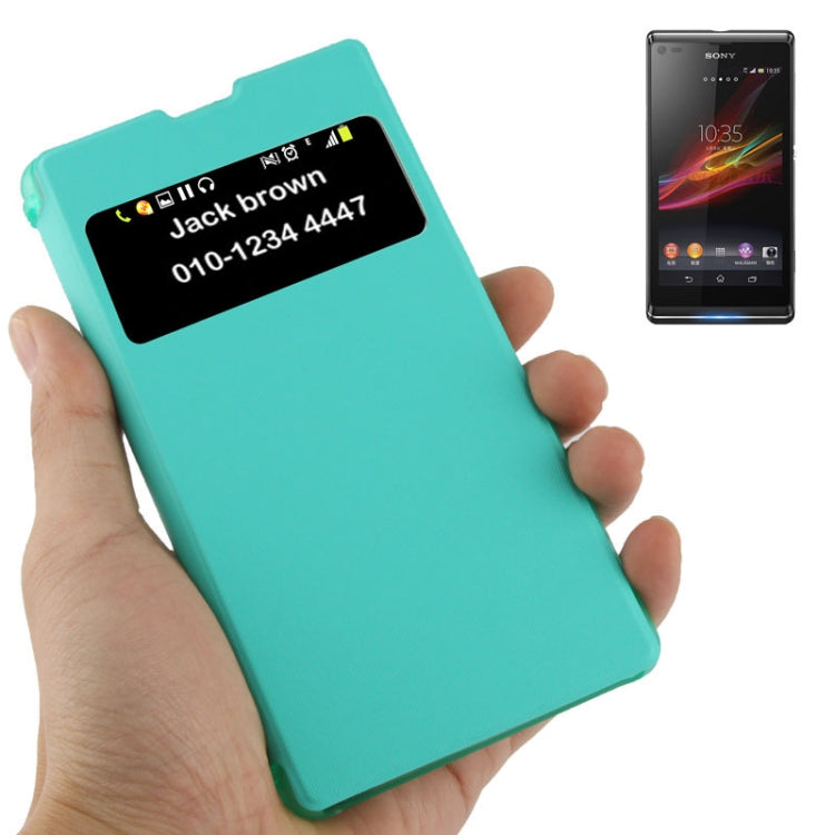 Flip Leather Cover Transparent Frosted Plastic Case with Call Display ID for Sony Xperia Z1 / L39h / Honami / C6902 / Xperia i1