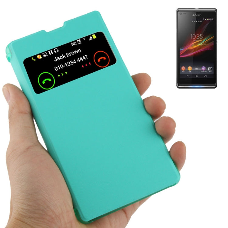 Flip Leather Cover Transparent Frosted Plastic Case with Call Display ID for Sony Xperia Z1 / L39h / Honami / C6902 / Xperia i1