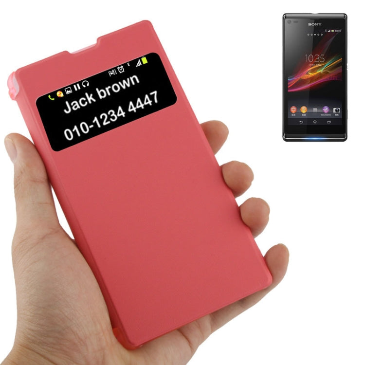 Flip Leather Cover Transparent Frosted Plastic Case with Call Display ID for Sony Xperia Z1 / L39h / Honami / C6902 / Xperia i1